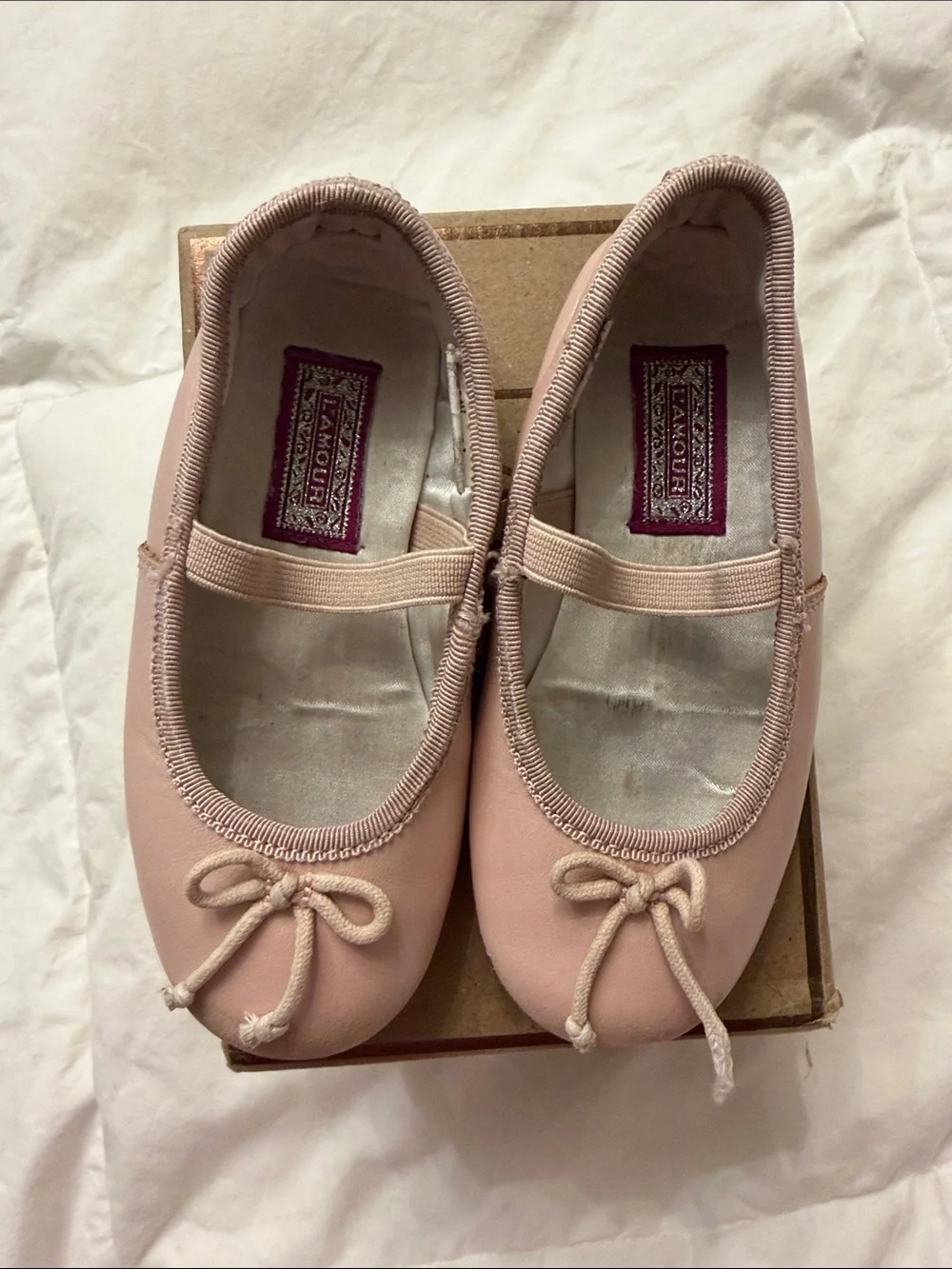 L'Amour Girls' Ballet Flats in Pale Pink with Bow Size 7